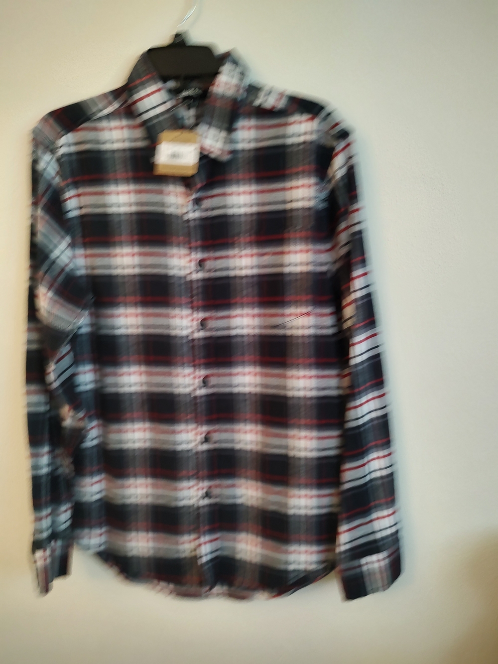 Eddie Bauer Black White and Red Plaid Button-Down Shirt
